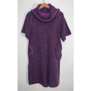 Bacci Cowl Neck Sweater Dress - Size M - Black, Purple Loose Knit, Radial Pocket